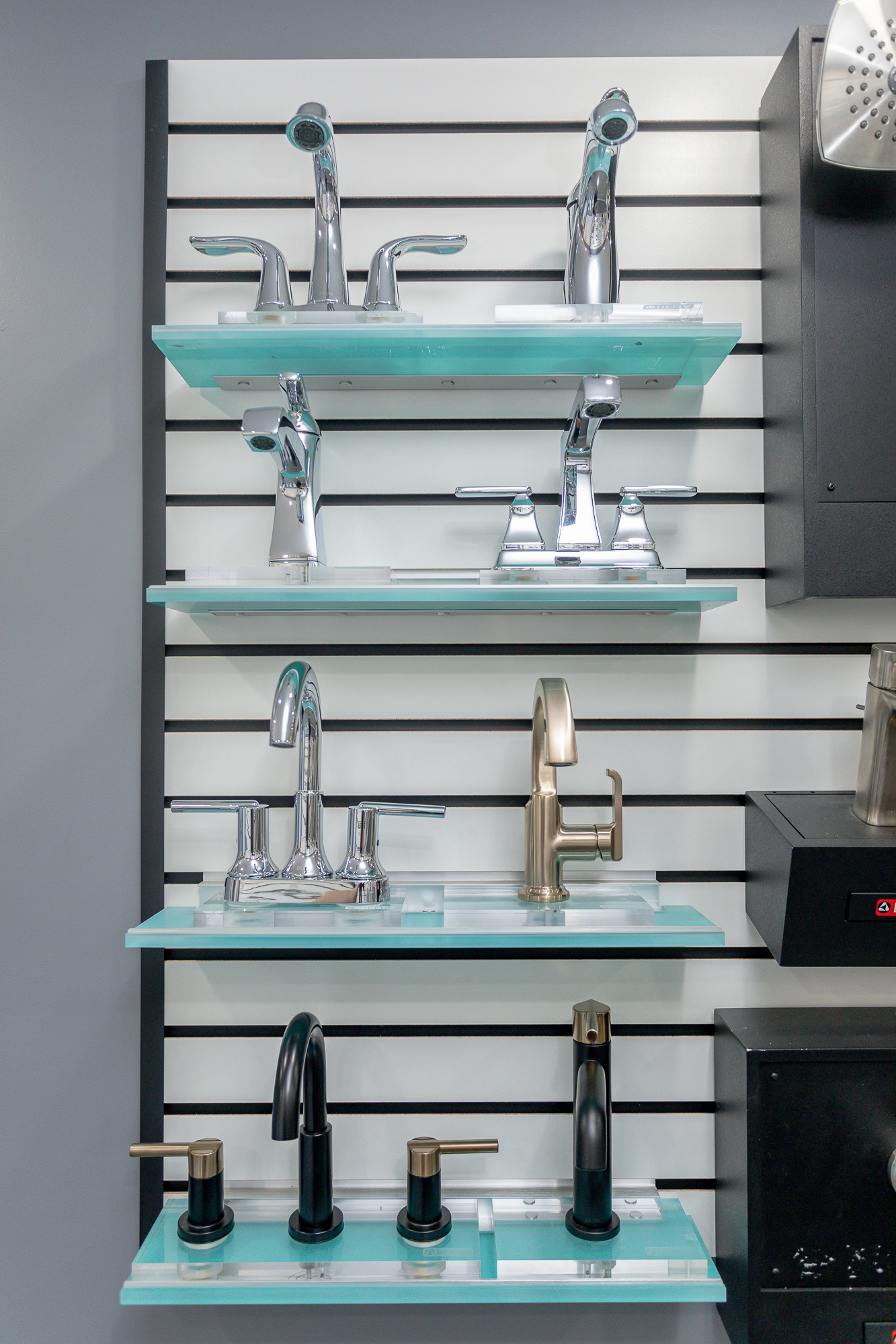Elgin County Plumbing's Showroom close up image of faucets in St. Thomas Ontario.
